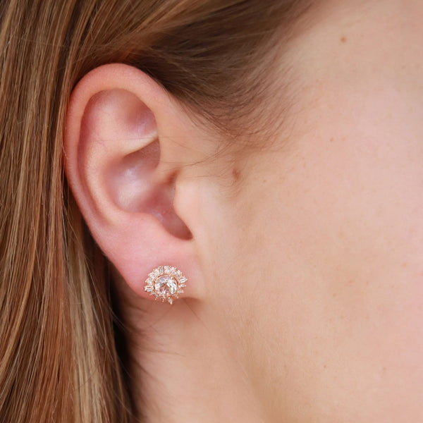 Morganites Stud Earrings with 0.1ct Diamonds in 9K Rose Gold